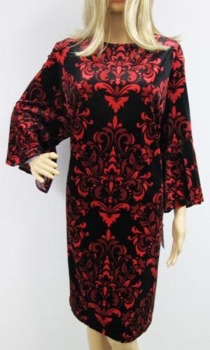 VELVET SLEEVE RED/BLACK DRESS
