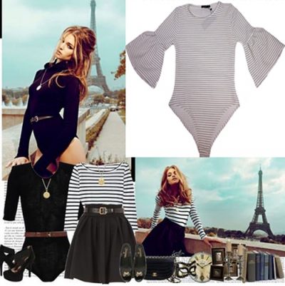 Rachel Stripe Flare Sleeve Body white