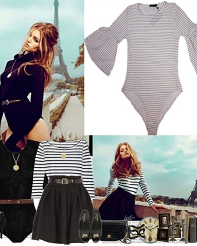Rachel Stripe Flare Sleeve Body white